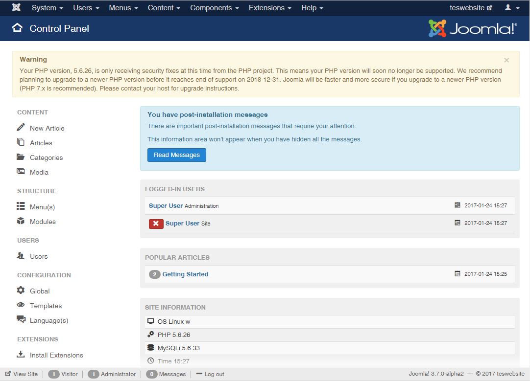 Joomla 3.7 Alpha2 backend